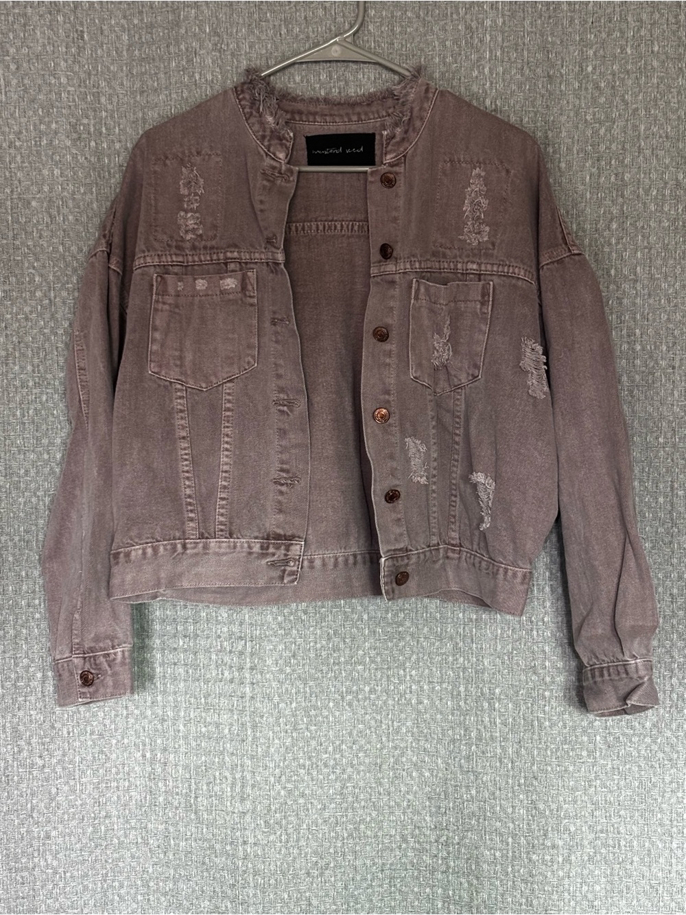 Mustard Seed Women’s Distressed Denim Jacket Mauve Brown Size Small